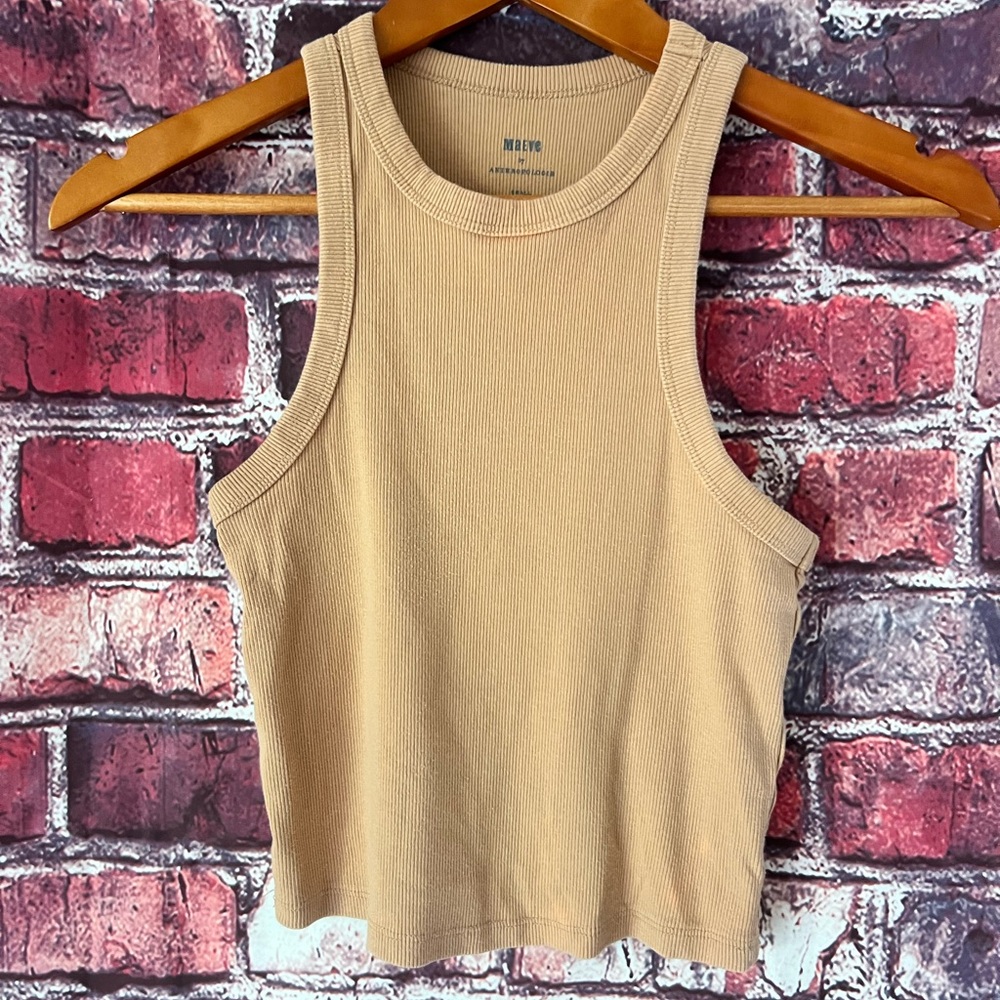 Maeve Beige Ribbed Tank Top